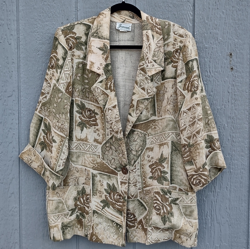 Vintage Joanna Floral Flax Blend‎ Blazer Size 18W